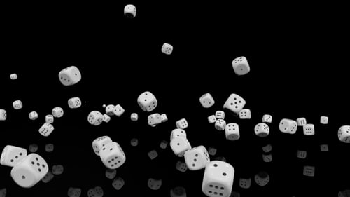Animated Falling Dice Loop with Reflections