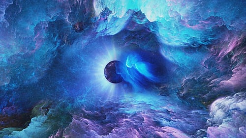 Reise durch den Weltraumnebel zum Planeten