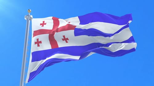 Waving Flag Animation with Red Cross and Blue Stripes on Blue Sky
