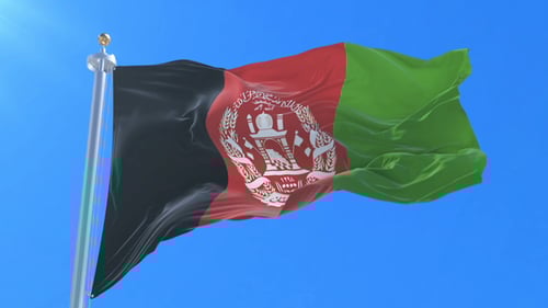 Realistic Afghanistan National Flag Waving in Blue Sky Loop
