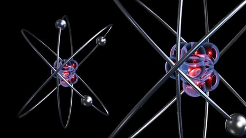 3D Rotating Atom Model Animation on Black Background