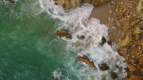 Magic Movements and Splashes of Waves on the Rocks of the Shores, Atlantic Ocean.
