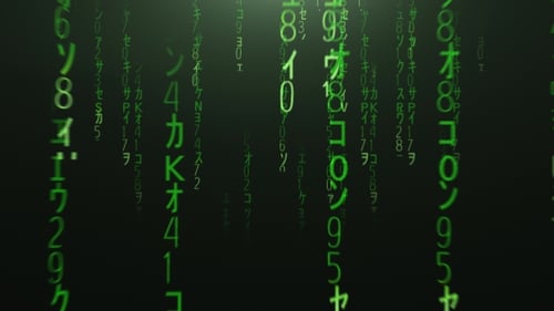 Flight Through the Falling Green Matrix Code