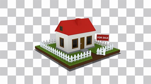 Rotating 3D House with For Sale Sign Reveal