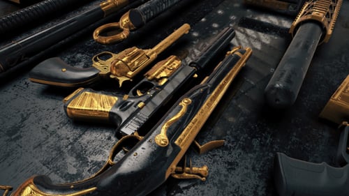 Luxury Gold and Black Weapon Collection Display