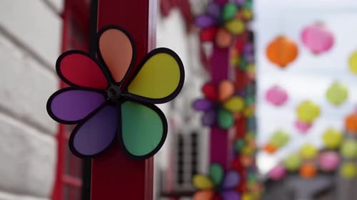 Fast rotate windmill with background of lantern