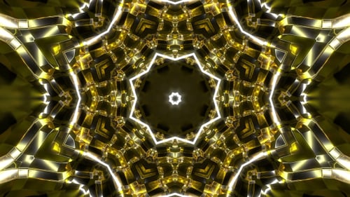 Abstract Golden Geometric Tunnel with Glowing Lights Loop