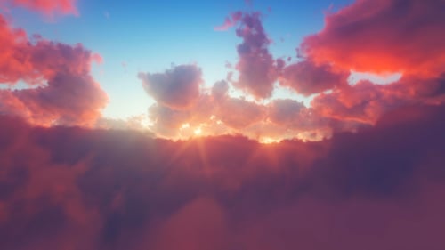 Serene Sunset Cloudscape with Radiant Light Beams