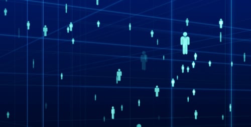 Digital Network of People Icons in a Futuristic Grid