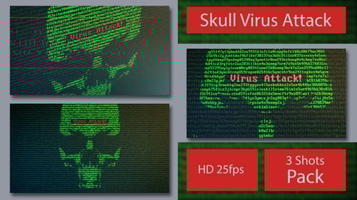 Skull Virus Attack with Random Letters and Numbers - on a Computer Screen