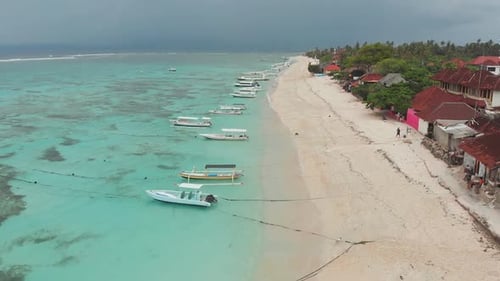 Coast Jungut Batu Village with Boats on the Island of Lembongan