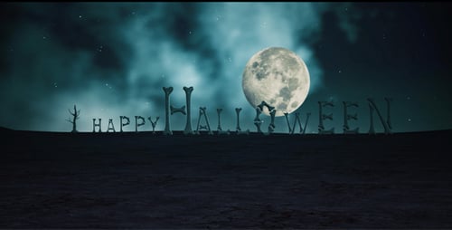 Animated Happy Halloween Title Formed by Spooky Bone Letters