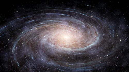 Rotating Spiral Galaxy with Stars in Deep Space Background