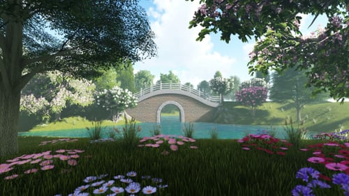 Historic Bridge and Flowers