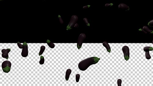 Falling Realistic 3D Eggplants with Alpha Channel