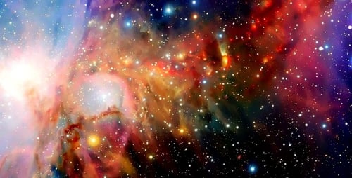 Colorful Space Nebula with Stars and Passing Planet Background