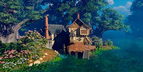 Enchanted Fantasy House by a Lake in a Lush Forest