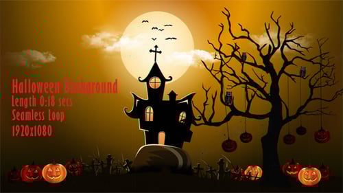 Animated Halloween Night Scene with Spooky Haunted House