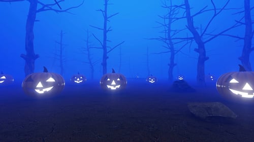 Eerie Halloween Forest with Glowing Jack-O'-Lanterns Animation