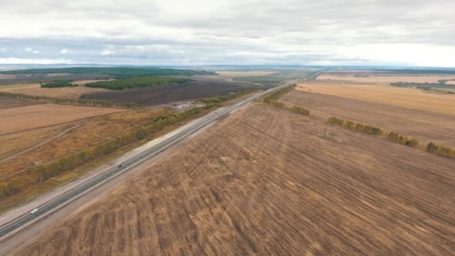 Aerial View on Tracks Between Agriculture Fields