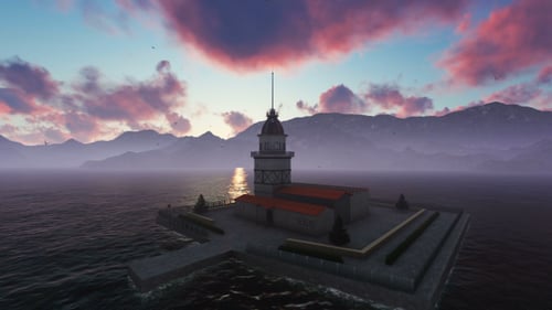 Maiden Tower and Foggy Mountains