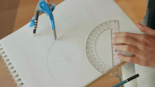 Drawing Circles with Compass and Ruler Close Up