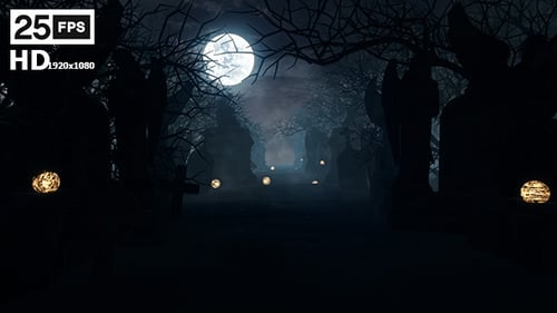 Spooky Halloween Graveyard Journey Under a Full Moon