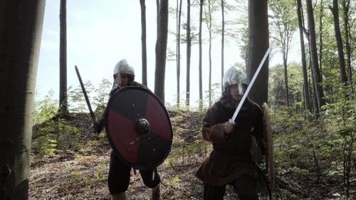Vikings Running in the Forest To Fight in a Battle