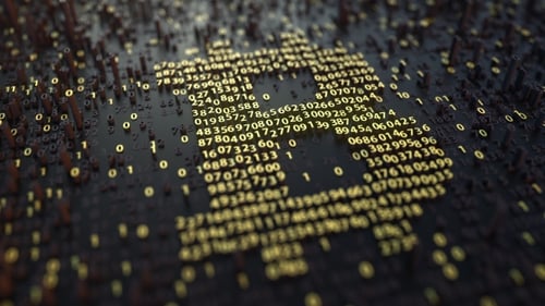 Animated Bitcoin Symbol Formed by Digital Data