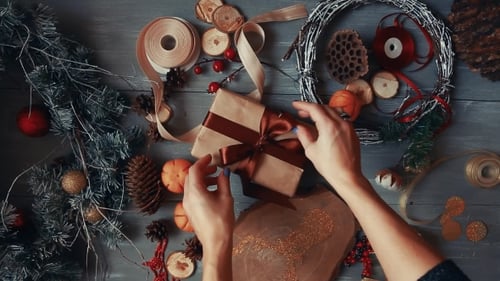 Fully Visible the Table with the Decorations Female Hands Put and Finalize