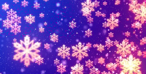 Glowing Snowflakes Falling on Festive Background