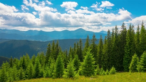 Mountain Landscape with a Fast Clouds and Shadows