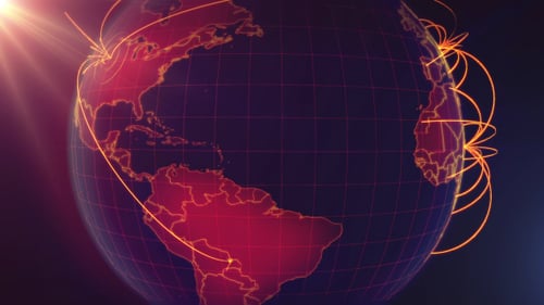 Global Digital Network Connections on a Rotating Earth Map