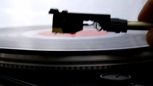Vintage Record Player Needle on Vinyl Close Up