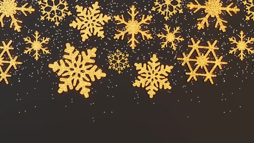 Beautiful shiny golden snowflakes on the black background. Gold glitter stars.