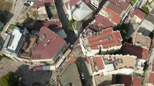 Typical Istanbul Neighbourhood Streets and Rooftops From a Birds Eye Overhead Top Down View