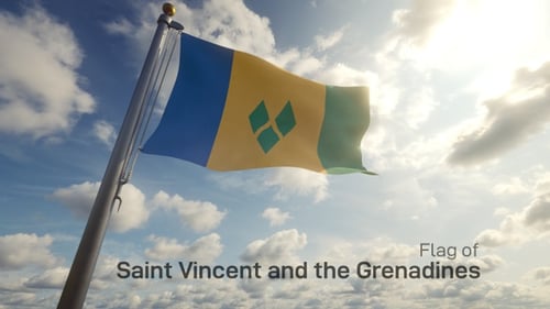 Saint Vincent And The Grenadines Flag Waving In Realistic Sky