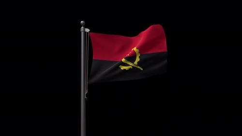 Realistic Waving Angola Flag on Pole