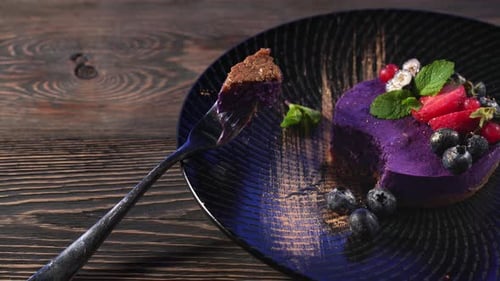 Purple Dessert with Fresh Berries and Mint