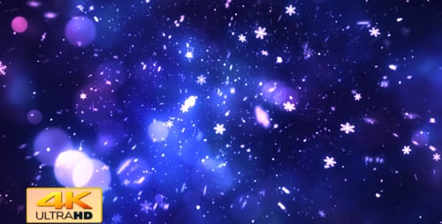 Festive Snowfall Background with Sparkling Blue Bokeh Lights