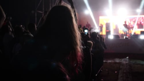 Excited Crowd Enjoying Live Music Concert at Night