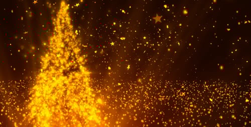 Golden Particle Christmas Tree with Falling Stars Festive Background