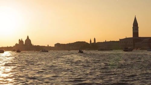 Evening in Venice. Majestic Grand Canal in Venice, and Water traffic,Venice, Italy. Venice Is a City
