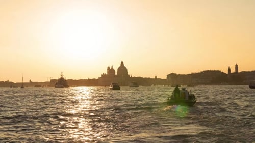Evening in Venice. Majestic Grand Canal in Venice, and Water traffic,Venice, Italy. Venice Is a City