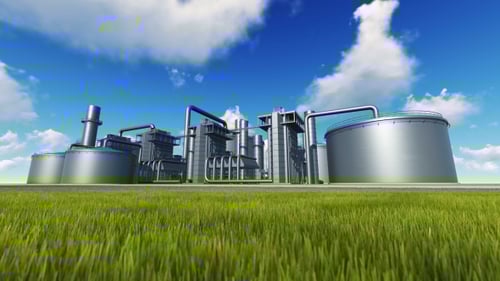 Animated Green Energy Industrial Factory with Blue Sky and Grass