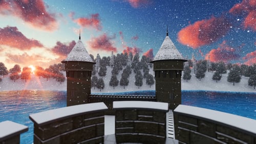 Sunset from Castle in Snowy Weather