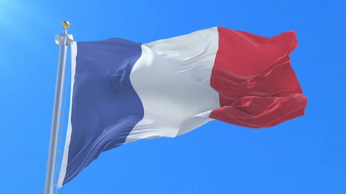 Realistic French Flag Waving Against Blue Sky