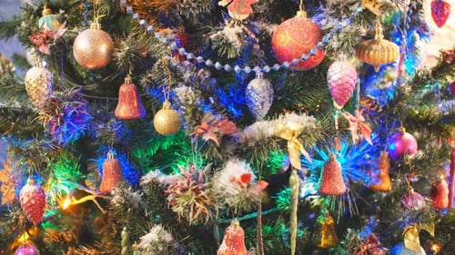 Decorated Christmas Tree with Twinkling Lights at Home