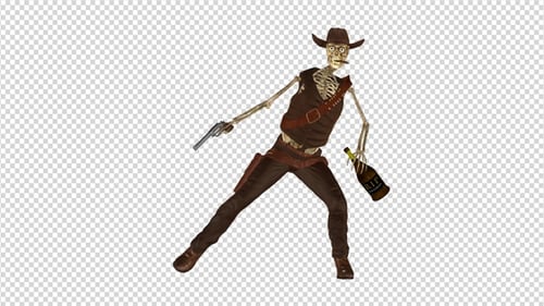 Lustiges Skelett - Tanzender Cowboy - I - Transparente Schleife