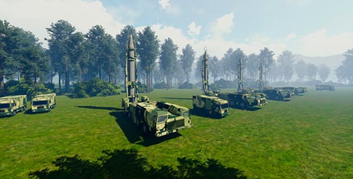 Military Missile Launchers Deploying in Field Landscape